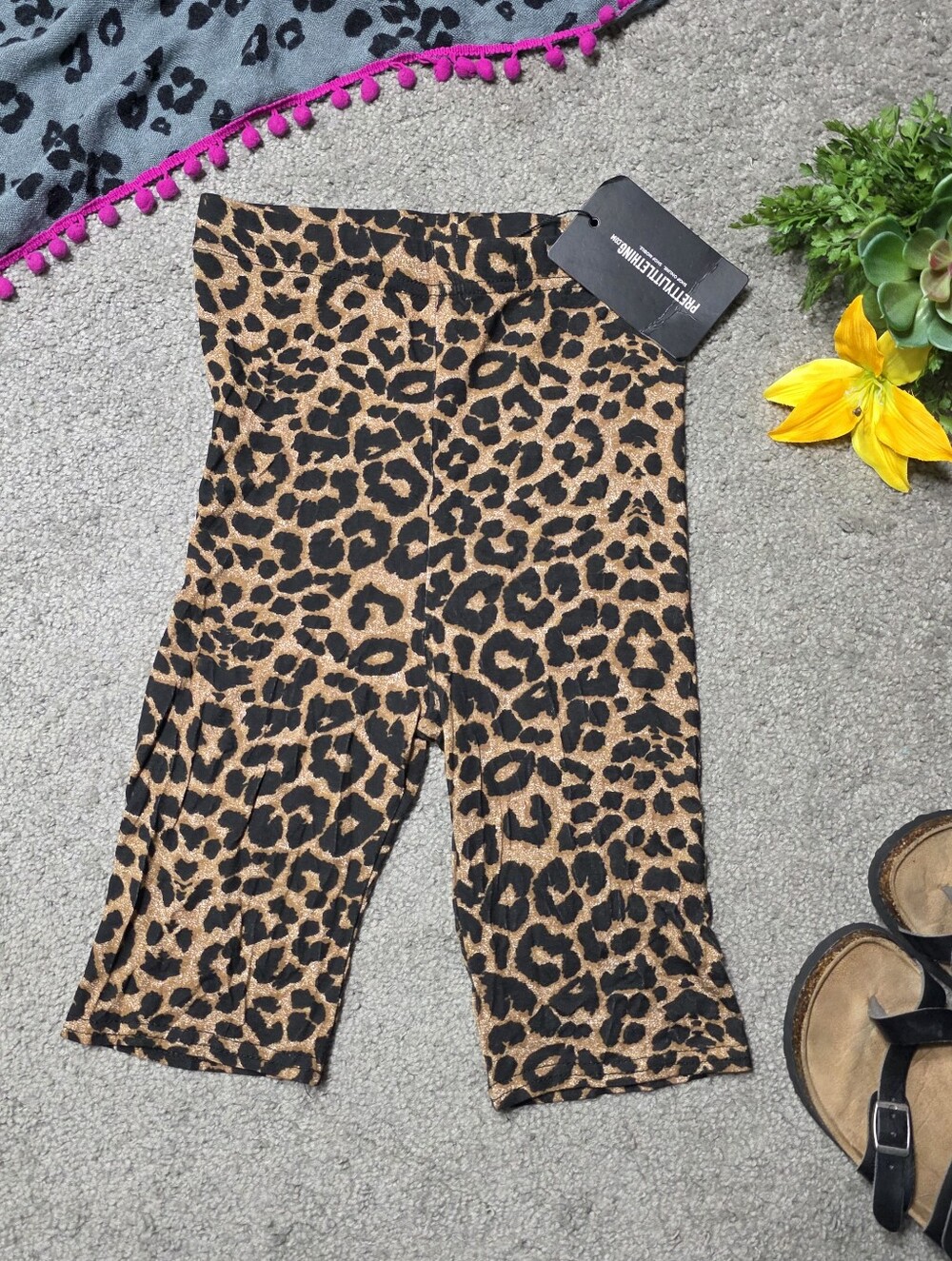 Pretty Little Thing Brown Leopard Print Bike Shorts Size 0 US